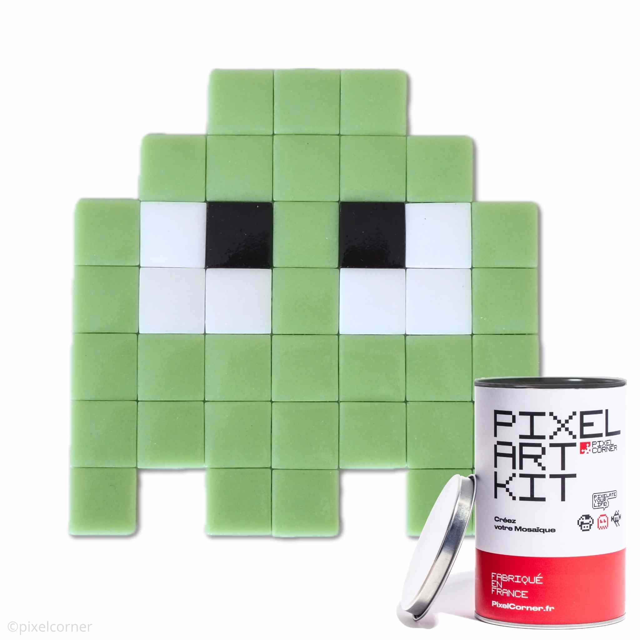 Pixel Art Kit "Les Gloomie(s) Light Greeny" - Kits de loisirs créatifs décoration diy en mosaïque de verre fantome vert pacman geek 