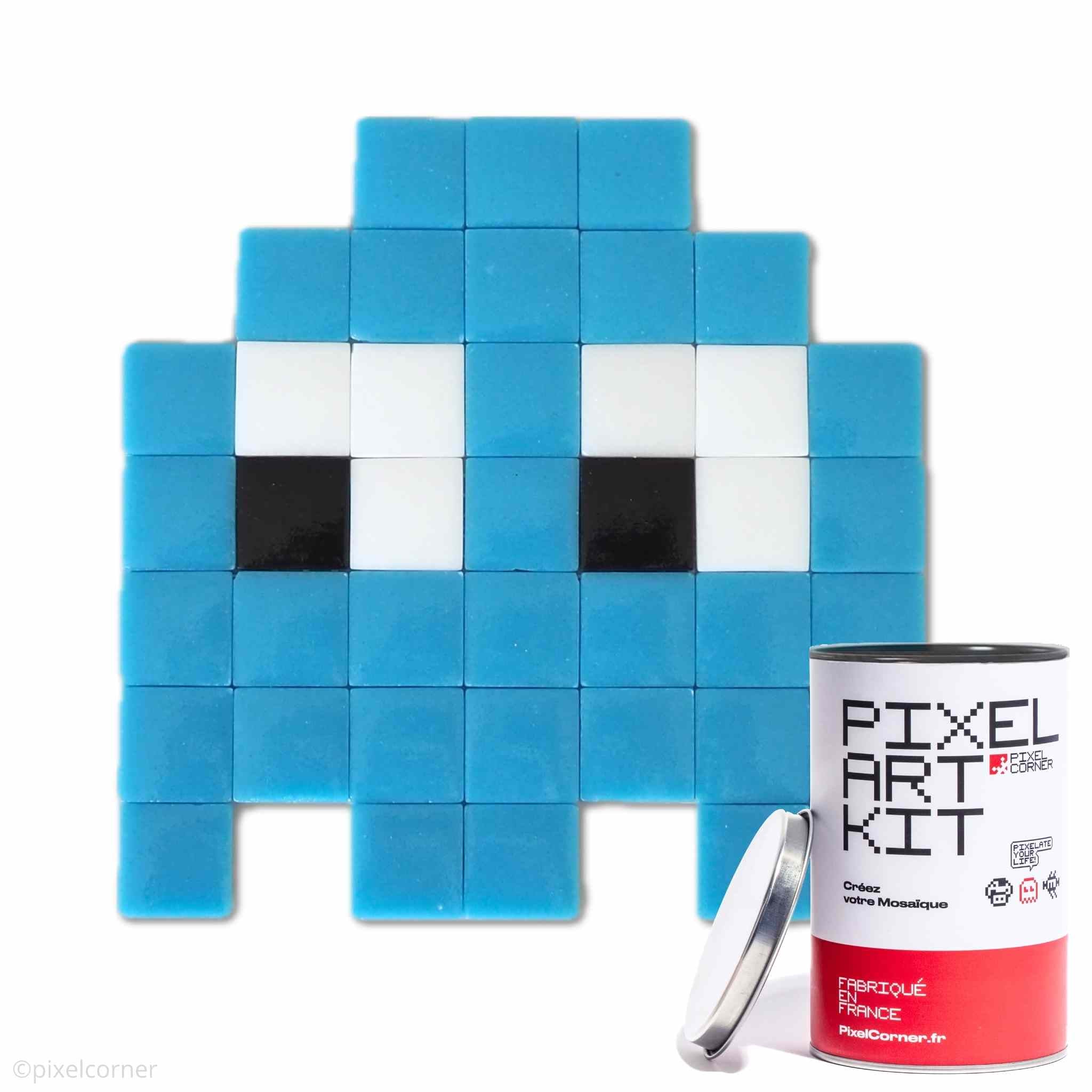 Pixel Art Kit "Les Gloomie(s) Bloomy" - Kits de loisirs créatifs décoration diy en mosaïque de verre fantome bleu pacman geek 