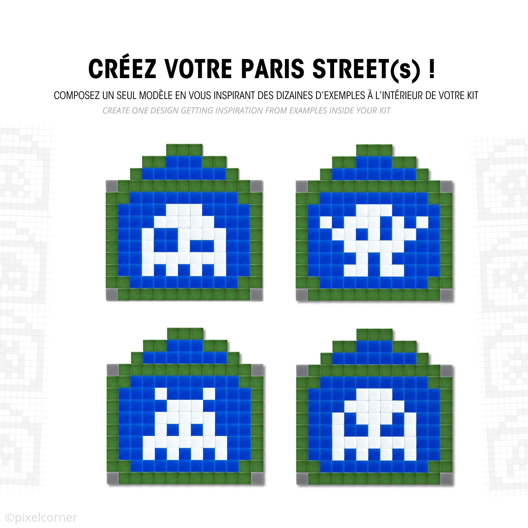 Différentes variations du dessin et modèles de fantome et space invaders possible dans le pixel art kit paris street de pixel corner - Kits de loisirs créatifs