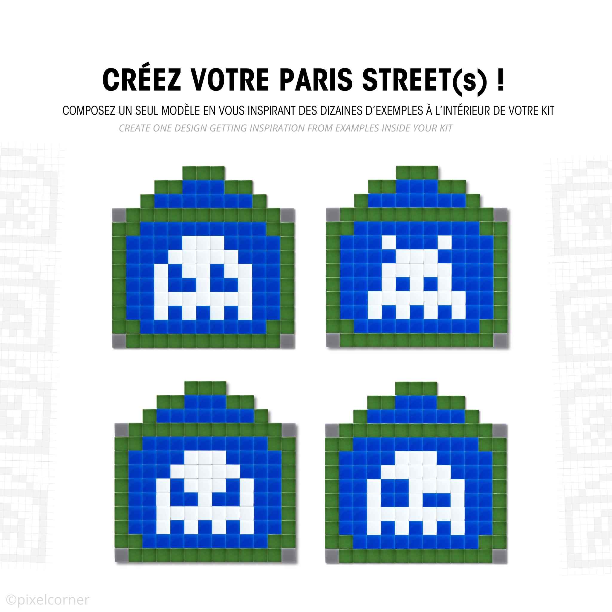 Différentes variations du dessin et modèles de fantome et space invaders possible dans le pixel art kit paris street de pixel corner - Kits de loisirs créatifs