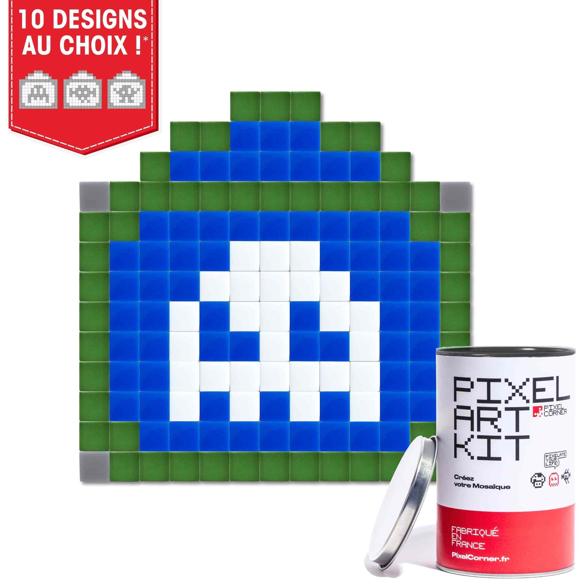 Pixel Art Kit "Paris Street(s)" par Pixel Corner - Kits de loisirs créatifs representant un fantome mignon dans une plaque de rue de paris en mosaïque de verre diy