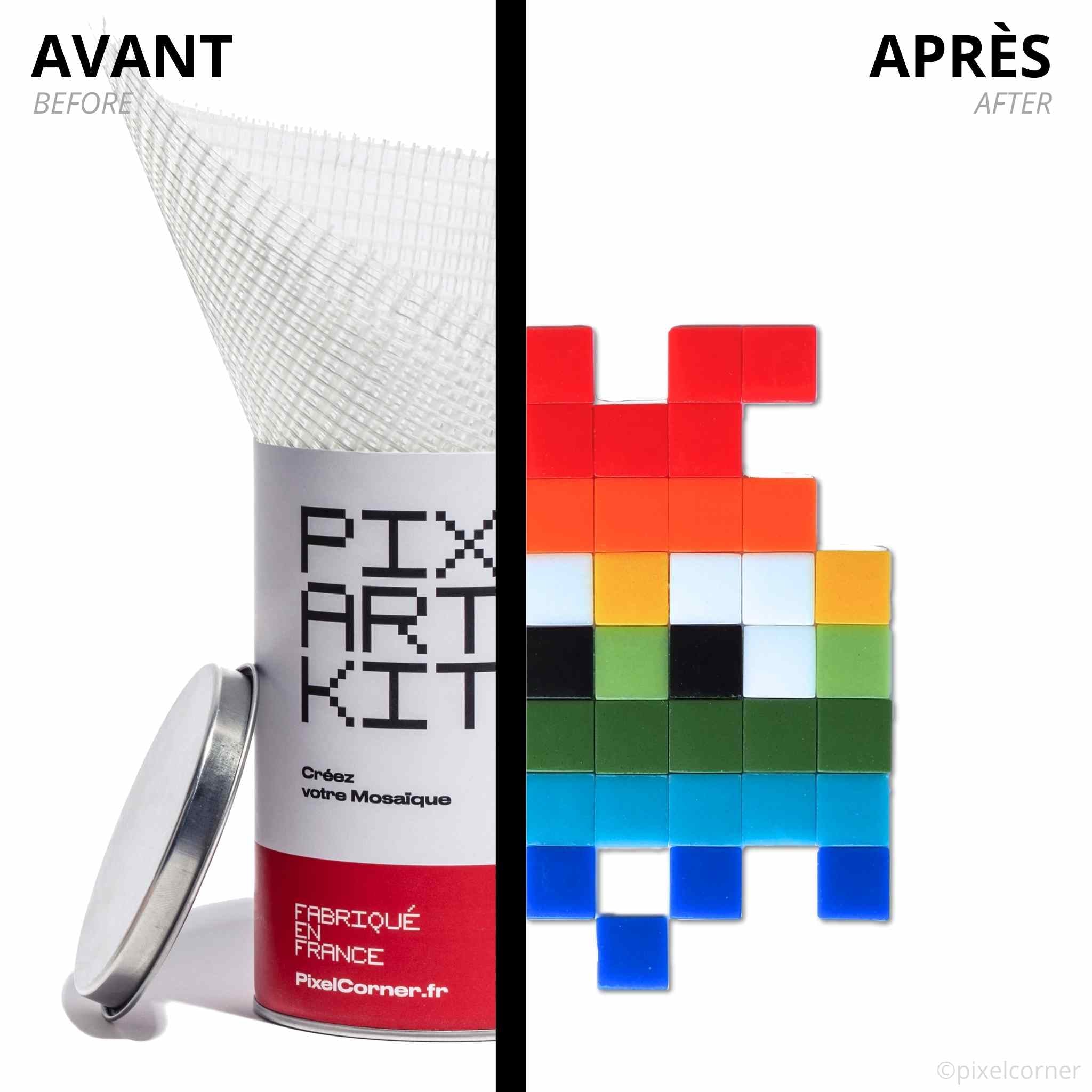 Pixel Art Kit "Rainbow Gloom" par Pixel Corner - Kits de loisirs créatifs en mosaïque moderne diy avant et après realisation
