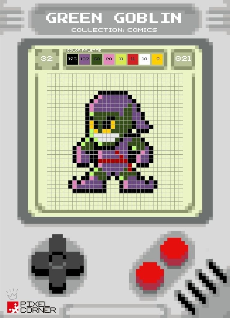 Le plus grand adversaire de Spiderman en pixel art ! La Pixel Card du Bouffon Vert à télécharger dès maintenant. - Pixel Corner