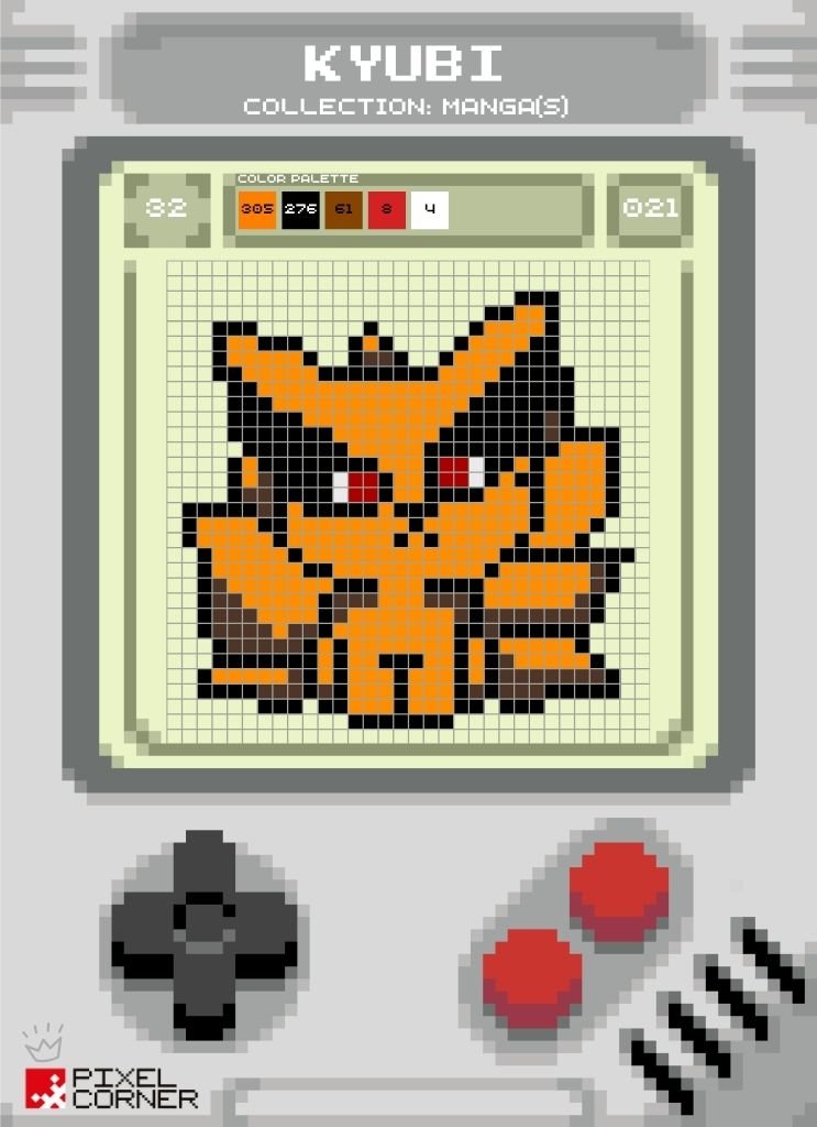 Le Renard à neuf queues - Kyubi alias Kurama en Pixel Card - Pixel Corner