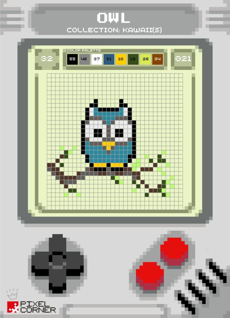 Un petit hibou sur sa branche pour créer une décoration en Pixelart pleine de mignonnerie - Pixel Corner