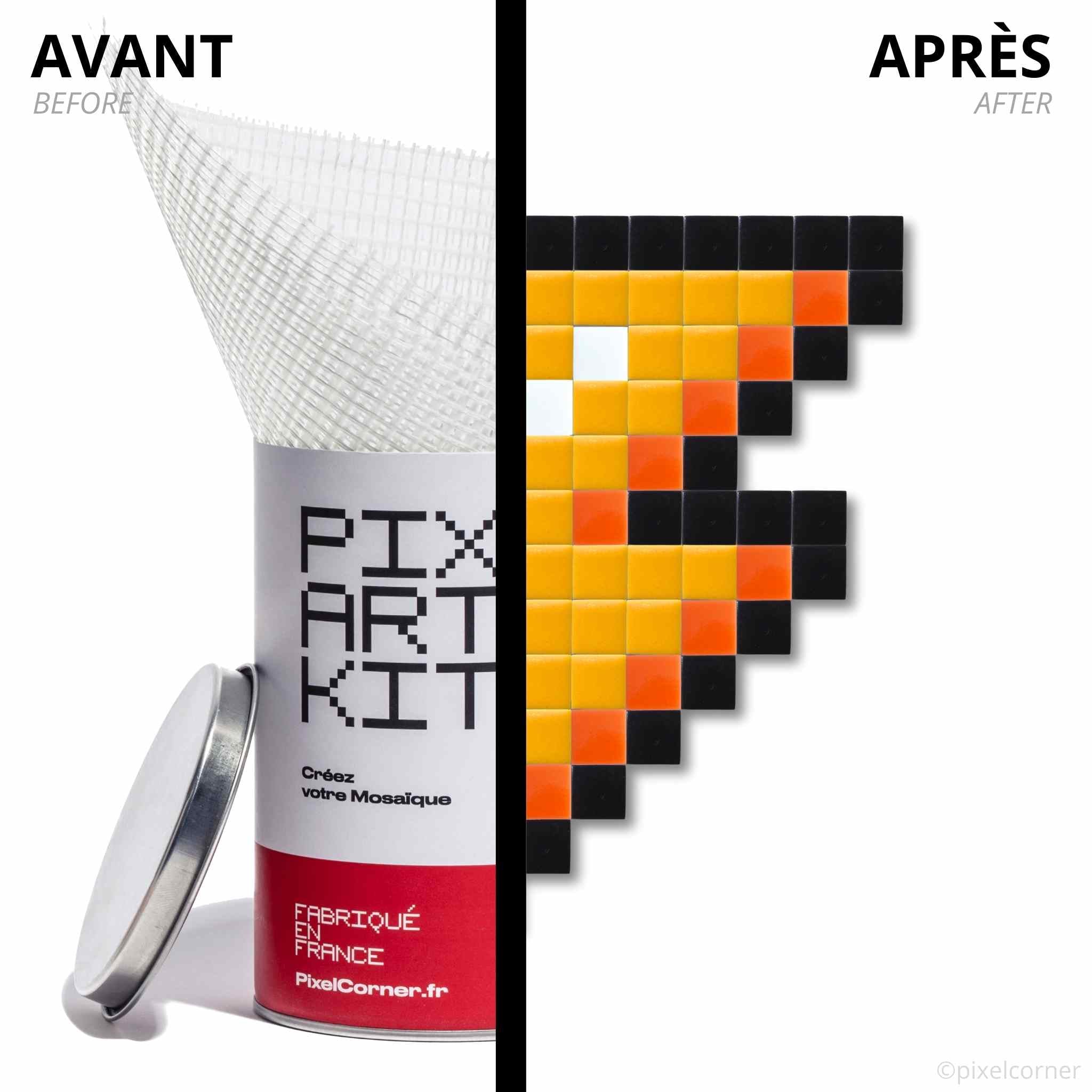 Avant et après réalisation d'un Pixel Art Kit "Bolt" par Pixel Corner - Kits de loisirs créatifs diy artistique et décoratif